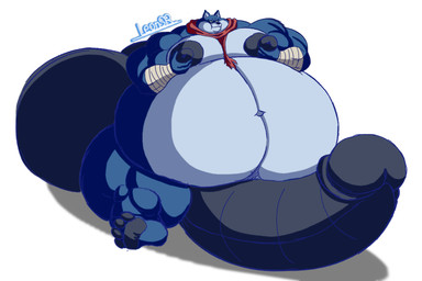 anthro balls belly big_balls big_belly big_penis blue_body blue_fur erection fur genitals huge_balls huge_belly huge_penis humanoid_genitalia humanoid_penis hyper hyper_balls hyper_genitalia hyper_penis male musclegut muscular muscular_male penis scarf solo leonsr dragon_ball dragon_ball_super bergamo canid canine canis mammal wolf 3:2