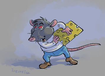 anthro biped bottomwear cheese clothing dairy_products food fur grey_body grey_fur happy male pants shirt simple_background solo standing topwear ixentrick mammal murid murine rat rodent 2026
