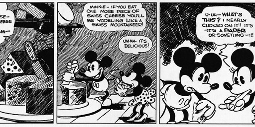 4_fingers anthro bloomers bottomwear cheese clothed clothing dairy_products dialogue duo female fingers food footwear frilly frilly_bloomers frilly_bottomwear frilly_clothing handwear high_heels male open_mouth shoes skirt tail text floyd_gottfredson walt_disney_(artist) disney public_domain mickey_mouse minnie_mouse mammal mouse murid murine rodent 1930 20th_century absurd_res ancient_art black_and_white comic dated english_text hi_res long_image monochrome signature wide_image