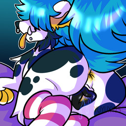 animal_genitalia animal_vulva anus blue_hair bright_colors butt canine_genitalia canine_vulva clothing facial_piercing female feral footwear genitals hair hair_over_eyes knee_highs legwear nose_piercing pattern_clothing pattern_footwear pattern_legwear pattern_socks piercing socks solo sparklefur striped_clothing striped_footwear striped_socks stripes yellow_anus yuyuxy hyena mammal 1:1 hi_res nonbinary_(lore)