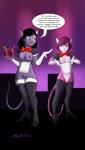 anthro bottomless breast_size_difference breasts clothed clothing cosplay duo english_text eyewear female genitals glasses hi_res maid_uniform mammal mouse murid murine nipples poppy_mouse pussy rodent shane_nelson shayla_the_pink_mouse simple_background text uniform