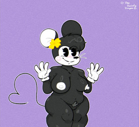 accessory anthro big_ears black_body black_fur black_hair blush clitoris erect_nipples female fur genitals hair hair_accessory nipples nude pie_cut_eyes pubes pubes_exposed short_hair slightly_chubby slightly_chubby_anthro slightly_chubby_female solo thick_thighs toony whiskers white_body white_fur white_nipples wide_hips divinitydivision walt_disney_animation_studios disney minnie_mouse mammal mouse murid murine rodent hi_res
