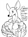 abs anthro biceps black_nose blush breasts dialogue disney duo english_text eyelashes female flat_chested furry_(artist) humor inks kanga kangaroo lol_comments looking_at_viewer macropod male mammal marsupial monochrome mother_(lore) muscular muscular_female nipples nude parent_(lore) roo_(winnie_the_pooh) simple_background sketch smile solo_focus son_(lore) text white_background winnie_the_pooh_(franchise)