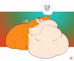 abstract_background anthro belly_on_ground belly_rolls big_cheeks cellphone chubby_cheeks claws double_chin electronics fat_rolls fur gradient_background immobile male moobs morbidly_obese morbidly_obese_anthro morbidly_obese_male multicolored_body multicolored_fur navel obese obese_anthro obese_male orange_body orange_fur overweight overweight_anthro overweight_male pawpads paws phone phone_call simple_background sitting smartphone solo tail tail_motion tailwag text toe_claws weight_gain gillpanda landis_f canid canine canis domestic_dog husky mammal nordic_sled_dog spitz 2011 english_text flat_colors