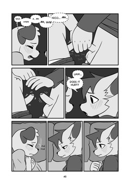 anthro balls blush blush_lines bodily_fluids bottomwear bottomwear_down briefs clothed clothing clothing_pull crying duo foreskin genitals hand_on_chin hand_on_hand hand_on_penis handjob male male/male moan nodding onomatopoeia panting_in_face pants pants_down partially_clothed penile penis pillow sex shaking shirt shirt_grab shirt_pull sound_effects tears teary_eyes text topwear topwear_pull tremble_lines tremble_spikes trembling underwear whispering young young_anthro young_male young_on_young minishadefox elliot_vance nico_florence canid canine canis domestic_dog mammal absurd_res black_and_white comic hi_res monochrome cousins_(lore) incest_(lore)