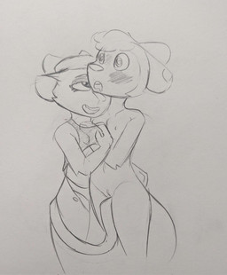 anthro beret blush breast_grab breasts clothing duo female female/female genitals hand_on_breast hat headgear headwear nude open_mouth prehensile_tail sex simple_background spiral spiral_eyes standing tail tail_fetish tail_play tail_sex underwear vulva lupopossum carrie_dewclaw roscoe_(sleepysheepy17) american_opossum domestic_cat felid feline felis mammal marsupial 2024 graphite_(artwork) hi_res sketch traditional_media_(artwork)