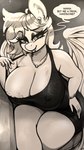 anthro areola asking_viewer big_breasts biped bracelet breasts cleavage clothed clothing dialogue dress eyelashes fangs female fingers hair huge_breasts jewelry looking_at_viewer mature_female necklace nipples pupils solo teeth text thick_thighs replica_(artist) hasbro my_little_pony bat_pony equid mammal 4k 9:16 absurd_res english_text hi_res