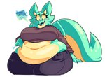 anthro back_rolls belly belly_folds belly_overhang belly_rolls belly_squish big_belly big_breasts bodily_fluids breasts clothed clothing dialogue fat_rolls female horn love_handles nervous obese overweight overweight_female solo squish sweat sweatdrop tail tail_squish thick_tail thick_thighs tight_clothing skalesstash mythology marilin_(welwraith) dragon mythological_creature mythological_scalie scalie hi_res