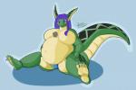 anthro belly biped breasts clothed clothing featureless_breasts feet female hair non-mammal_breasts obese obese_anthro obese_female overweight overweight_anthro overweight_female plantigrade sitting slightly_chubby slightly_chubby_female solo spread_legs spreading topless underwear ruthredmane lizard reptile scalie