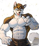 abs anthro biceps clothed clothing male muscular muscular_male pecs solo topless anjing_kampuss joseph_(anjing_kampuss) canid canine canis domestic_dog mammal nordic_sled_dog spitz hi_res