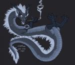 2018 antlers asian_mythology black_body black_scales claws digital_media_(artwork) dragon east_asian_mythology eastern_dragon english_text feral foxmode fur furred_dragon furred_scalie hair hi_res horn mythological_creature mythological_scalie mythology reptile scales scalie simple_background solo tail text white_hair