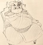 anthro belly clothed clothing kemono male overweight overweight_anthro overweight_male simple_background sitting solo kogiinu lifewonders tokyo_afterschool_summoners sitri_(tas) domestic_cat felid feline felis mammal 2021 hi_res sketch