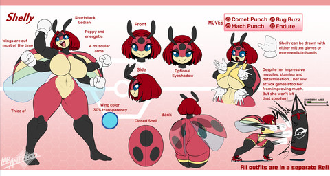 4_arms 5_fingers abs antennae_(anatomy) anthro anthrofied biceps big_breasts biped blue_eyes breasts butt closed_smile clothed clothing eyeshadow featureless_breasts featureless_crotch female fingers footwear front_view gameplay_mechanics gloves gui hair half-closed_eyes handwear health_bar looking_at_viewer makeup motion_lines mouth_closed multi_arm multi_limb muscular muscular_anthro muscular_female narrowed_eyes navel nude open_mouth open_smile pokemorph pose punch punching_bag pupils rear_view red_hair red_text shadow shoes side_view simple_background smile sneakers solo sportswear standing teeth text tongue white_pupils white_text wide_hips wings yellow_clothing latiar nintendo pokemon shelly_(latiar) arthropod beetle cucujoid generation_2_pokemon insect ladybug ledian pokemon_(species) 2025 artist_name digital_media_(artwork) english_text hi_res model_sheet
