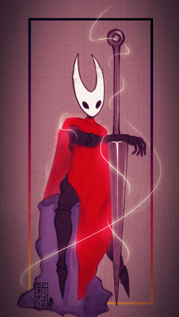 ambiguous_gender cape clothing gradient_background mask simple_background solo shingokiburi hollow_knight:_silksong hollow_knight_(franchise) team_cherry hornet_(hollow_knight) animal_humanoid arthropod arthropod_humanoid humanoid insect insect_humanoid absurd_res hi_res female_(lore)