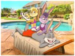 anthro bag bikini bottomwear clothing female group heart_symbol male massage massage_table photo_background shorts swimming swimming_pool swimming_trunks swimwear two-piece_swimsuit sagadreams looney_tunes warner_brothers bugs_bunny lola_bunny lagomorph leporid mammal rabbit photography_(artwork)