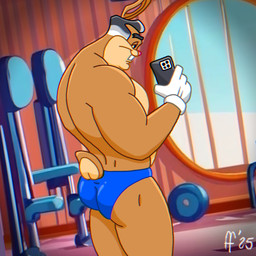 anthro biped blue_clothing blue_speedo blue_swimwear brown_body brown_fur buckteeth butt cellphone closed_smile clothing electronics eyebrows fur gloves grey_hair hair handwear holding_cellphone holding_object holding_phone holding_smartphone male mature_anthro mature_male mouth_closed multicolored_body multicolored_fur phone pink_nose scut_tail short_tail smartphone smile solo speedo swimwear tail tan_body tan_fur teeth two_tone_body two_tone_fur white_clothing white_gloves white_hair white_handwear fabfelipe the_looney_tunes_show warner_brothers walter_bunny lagomorph leporid mammal rabbit 1:1 2025 chromatic_aberration digital_drawing_(artwork) digital_media_(artwork) hi_res