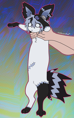 black_body black_fur black_paws blue_pawpads blue_scar blush chest_tuft claws ear_scar female feral fur hair held_up hip_scar leg_scar multicolored_body multicolored_fur multicolored_hair outer_highlight outline patch_(marking) pawpads pink_outline red_claws rosy_cheeks scar screw_in_head shocked simple_background small_nose solo triangle_mouth tuft two_tone_body two_tone_fur two_tone_hair two_tone_tail white_body white_fur justiceposting nintendo pokemon frankie_(omnibat) eeveelution generation_1_pokemon jolteon pokemon_(species) absurd_res hi_res