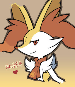 ambiguous_anthro ambiguous_gender anthro arm_tuft ascot big_ears biped cheek_tuft chest_tuft facial_tuft front_view fur gradient_background heart_symbol inner_ear_fluff looking_at_viewer multicolored_body multicolored_fur orange_body orange_eyes orange_fur orange_inner_ear_fluff orange_nose pokedex_number red_ascot shoulder_tuft simple_background snout solo text three-quarter_view tie_only tuft white_body white_fur yellow_background yellow_body yellow_fur sen63 nintendo pokemon braixen canid generation_6_pokemon mammal pokemon_(species) 2020 bust_portrait cel_shading colored digital_drawing_(artwork) digital_media_(artwork) portrait shaded