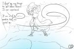 anthro clothed clothing comic digital_media_(artwork) dragon english_text female feretta low_res mis'alia monochrome mountain mythological_creature mythological_scalie mythology outside scalie silver_dragon solo text tumblr