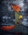 anthro butt clothed clothing cosplay gun male ranged_weapon solo weapon ilovejudyhopps capcom disney resident_evil zootopia nick_wilde canid canine fox mammal red_fox true_fox 2022 hi_res