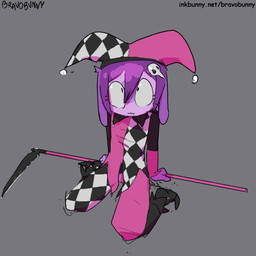 anthro bottomwear checkered checkered_bottomwear checkered_clothing checkered_hat checkered_headgear checkered_headwear checkered_pants checkered_shirt checkered_topwear clothed clothed_anthro clothed_female clothing female fool's_hat fully_clothed fully_clothed_anthro fully_clothed_female fur hair hat headgear headwear jester pants pattern_bottomwear pattern_clothing pattern_hat pattern_headgear pattern_headwear pattern_pants pattern_shirt pattern_topwear purple_body purple_fur purple_hair shirt sickle solo text topwear bravobunny lagomorph leporid mammal rabbit 1:1 hi_res url