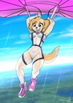 anthro biped breasts cloud eyebrows female fingers floppy_ears fur genitals open_mouth open_smile pussy skydiving smile solo tail diacordst paw_patrol skye_(paw_patrol) canid canine canis cockapoo domestic_dog mammal mixed_breed absurd_res hi_res