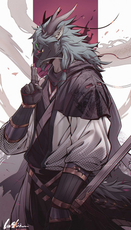 5_fingers anthro claws clothed clothing fingerless_gloves fingers gloves hair handwear holding_melee_weapon holding_object holding_sword holding_weapon humanoid_hands long_hair melee_weapon solo sword weapon lanshiahadi mythology dragon eastern_dragon mythological_creature mythological_scalie scalie 2024 colored hi_res signature