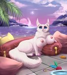 4_toes big_breasts blue_eyes breasts busty_feral claws day detailed_background eyebrows eyelashes feet female feral fur nipples outside paws pink_nose sky smile solo toes white_body white_fur p-v-s dolce_vita domestic_cat felid feline felis mammal 2020 digital_media_(artwork)