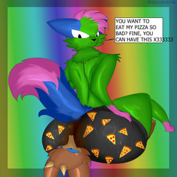 big_butt bodily_fluids butt clothing dont_touch_my_pizza facesitting feces pooping shart sharts sitting_on_another suggestive sweat underwear archenarie zanite canid canine canis kobold mammal scalie wolf 1:1 absurd_res hi_res meme