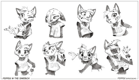 action_pose angry anthro big_mouth_(anatomy) big_pupils border bracelet clenched_teeth clothing collar constricted_pupils curious depression dilated_pupils ear_piercing ear_ring eyebrows eyes_closed facial_markings fangs female finger_gun fur gesture hand_gesture hand_on_hip head_markings head_tuft jersey jewelry laugh long_sleeve_shirt looking_aside looking_at_viewer looking_down markings narrowed_eyes one_eye_closed piercing pointy_ears pose pupils raised_eyebrow ring_piercing scared shirt simple_background slit_pupils small_pupils smile solo spots spotted_body spotted_fur striped_markings stripes teeth text text_on_clothing topwear touching_ear tuft white_border wink ruffu pepper_in_the_sandbox pepper_(ruffu) felid feline mammal serval digital_drawing_(artwork) digital_media_(artwork) english_text expression_sheet sketch