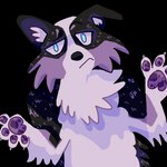 ambiguous_gender black_nose fur gesture purple_body purple_fur semi-anthro shrug solo telegram_sticker guncht canid canine canis domestic_dog mammal 1:1 alpha_channel