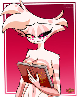 4_arms 4_fingers anthro black_sclera book breasts crossgender eyebrows female fingers fur heterochromia holding_book holding_object looking_at_viewer multi_arm multi_limb solo white_body white_fur yellow_sclera rampageguy book_covering_breasts hazbin_hotel hellaverse angel_dust arachnid arthropod spider 2025 dated hi_res meme busty_boy_(lore) male_(lore)