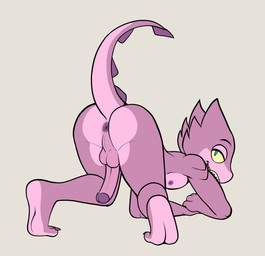 anthro anus backsack balls butt butt_focus genitals humanoid_genitalia humanoid_penis looking_at_viewer looking_over_shoulders male multicolored_body nude penis presenting presenting_hindquarters raised_tail simple_background solo tail two_tone_body yellow_eyes basilllisk fourssss scamp_the_basilisk legged_snake reptile scalie snake 2025 digital_drawing_(artwork) digital_media_(artwork) hi_res