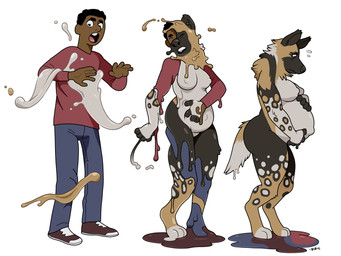 anthro base_one_layout basic_sequence biped bottomwear breast_growth breasts clothing dark_body dark_skin digitigrade female footwear fur gender_transformation goo_transformation growth hair human_to_anthro linear_sequence mtf_transformation nipples nude one_row_layout paint pants pregnant rapid_pregnancy shirt shoes simple_background solo species_transformation standing surprised three_frame_image three_frame_sequence topwear transformation transformation_sequence white_background blackshirtboy african_wild_dog canid canine human mammal 2016 hi_res sequence