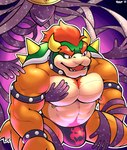 anthro body_hair bracelet bulge collar hair horn jewelry male musclegut muscular muscular_anthro muscular_male nipple_piercing nipples piercing red_hair shell spiked_bracelet spiked_collar spiked_shell spikes spikes_(anatomy) voviat bowser_day mario_bros nintendo paper_mario paper_mario:_the_thousand_year_door bowser shadow_queen koopa scalie 2021 hi_res