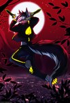 anthro assassin blade city city_background clothing fur light male moon moonlight night school_uniform solo text uniform midnight_blue canid canine fox mammal absurd_res english_text hi_res