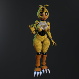 3_toes 4_fingers anthro areola beak bib big_breasts breasts claws dark_areola dark_nipples feet female fingers gradient_background looking_at_viewer machine nipples non-mammal_breasts non-mammal_nipples profanity purple_eyes sharp_teeth simple_background smile smiling_at_viewer solo teeth toe_claws toes wide_hips yellow_body octal octal_(modeler) five_nights_at_freddy's scottgames chica_(fnaf) classic_chica_(fnaf) animatronic avian bird chicken galliform phasianid robot robot_anthro 1:1 2025 3d_(artwork) digital_media_(artwork) full-length_portrait hi_res portrait