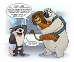 anthro group humor male text gepredators dreamworks madagascar_(series) north_wind the_penguins_of_madagascar agent_classified alakay_alex corporal_the_polar_bear bear canid canine canis felid lion mammal pantherine polar_bear ursine wolf english_text