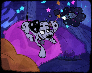 black_ears black_nose black_spots feral fur half-closed_eyes heterochromatic_ears male narrowed_eyes pillow pink_pillow rocket solo space spots thought_bubble toony white_body white_fur white_spots shiftingshade 101_dalmatian_street 101_dalmatians disney dylan_(101_dalmatians) canid canine canis dalmatian domestic_dog mammal 2023