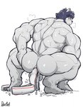anal anal_penetration anthro big_muscles butt cracked_ground crouching destruction huge_muscles macro male muscular penetration solo train vehicle darkai canid canine canis domestic_dog mammal hi_res