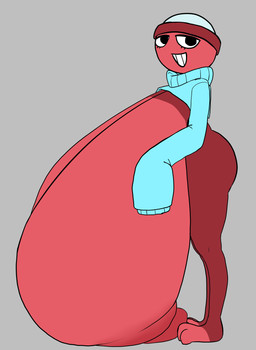 big_breasts blue_clothing blue_shirt blue_topwear breasts clothed clothing crop_top female half-closed_eyes huge_breasts hyper hyper_breasts long_sleeves narrowed_eyes nipples pantsless puffy_nipples shirt solo sweater topwear turtleneck slimeation blushcrunch_studio dandy's_world gigi_(dandy's_world) humanoid toon_(dandy's_world) absurd_res hi_res