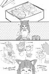 2019 anthro canid canine clothed clothing comic dialogue eating eating_food english_text eyes_closed female fishing food fox fur fur_(theterm) greyscale happy kemono mammal monochrome multiple_images school_uniform smile solo text theterm uniform young young_anthro young_female