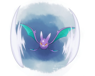 ambiguous_background ambiguous_gender bat_wings feral front_view membrane_(anatomy) membranous_wings narrowed_eyes purple_body red_eyes simple_background solo teal_wings teeth white_background wings yellow_sclera yakiniku628 nintendo pokemon crobat generation_2_pokemon pokemon_(species) full-length_portrait portrait