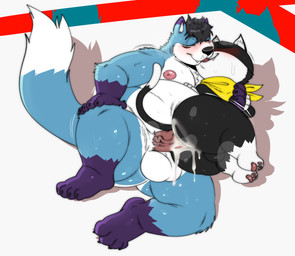 anal anal_penetration anthro anthro_on_anthro anthro_penetrated anthro_penetrating anthro_penetrating_anthro balls belly big_balls big_butt black_body black_fur black_hair black_nose blue_body blue_fur blush bodily_fluids butt claws cum cum_drip cum_in_ass cum_inside dripping duo fangs fluffy fluffy_tail french_kissing fur fur_markings genital_fluids genitals hair head_tuft humanoid_genitalia humanoid_penis interspecies kerchief kissing male male/male male_penetrated male_penetrating male_penetrating_male markings mask moobs multicolored_body nipples overweight overweight_anthro overweight_male pawpads paws penetration penile penile_penetration penis penis_in_ass pink_penis purple_body purple_fur sex shortstack size_difference slightly_chubby slightly_chubby_male smaller_penetrated sweat tail tail_markings teeth thick_thighs thin_tail toe_claws tuft vein veiny_penis white_body white_fur had0u atlus megami_tensei persona_(series) persona_5 sega cookie_(nick-sona) morgana_(persona) canid canine canis domestic_cat felid feline felis mammal tuxedo_cat wolf hi_res