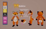 anthro black_ears black_nose black_pawpads black_paws fur heart_nose heart_symbol male orange_body orange_fur pawpads plushie solo text thick_thighs white_body white_fur yellow_eyes yellow_ribbon auriwooosh bobbins_(auriwooosh) canid canine fox mammal 3d_(artwork) digital_media_(artwork) english_text hi_res model_sheet