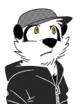 anthro baseball_cap big_eyes black_body black_fur black_nose clothed clothing frown fur hat headgear headwear hoodie jacket male orange_eyes simple_background solo toony topwear white_background white_body white_cap white_fur zipper super-tuler tairu bear giant_panda mammal bust_portrait portrait