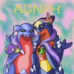 1:1 agnph album_cover ambiguous_gender apricorn black_sclera blue_body bp_(artist) cel_shading cover digital_drawing_(artwork) digital_media_(artwork) duo ekans english_text feral fish flower gabite garchomp generation_1_pokemon generation_4_pokemon holding_object looking_at_viewer marine multicolored_body nintendo pink_flower plant pokemon pokemon_(species) scalie shaded shark sharp_teeth simple_background soft_hair_(band) standing teeth text two_tone_body yellow_text