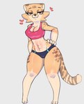 abs anthro athletic athletic_female barefoot bra breasts brown_eyes clothing feet female heart_symbol medium_breasts navel orange_eyes solo sports_bra sports_panties thick_thighs underwear tozamtr akino_(el-k) cheetah felid feline mammal absurd_res hi_res