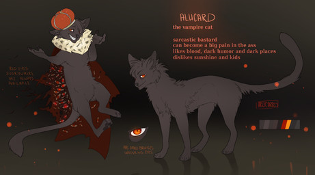 ambiguous_gender crown feral headgear looking_at_viewer multi_eye profanity side_view smile solo text arucarrd alucard_(arucarrd) felid mammal vampire english_text model_sheet