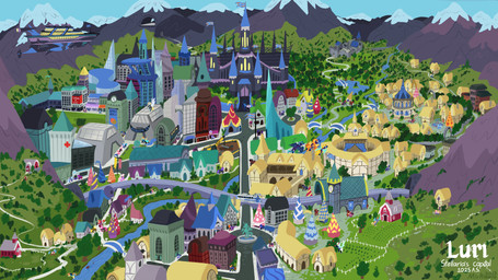 aircraft airship ambiguous_gender castle city cityscape construction_site detailed_background fence feral flag forest fruit_tree grass group horn map mountain orchard plant road sky tent town train tree vehicle wings miramore hasbro my_little_pony mythology bat_pony earth_pony equid equine horse mammal mythological_creature mythological_equine pegasus pony unicorn 16:9 2025 4k absurd_res digital_media_(artwork) hi_res widescreen